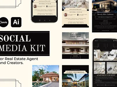 Brand Kit for Real Estate Agents - Available For Purchase agents animation branding business cards feed design graphic design motion graphics newsletter design post design profile design real estate social media stationery design story design ui