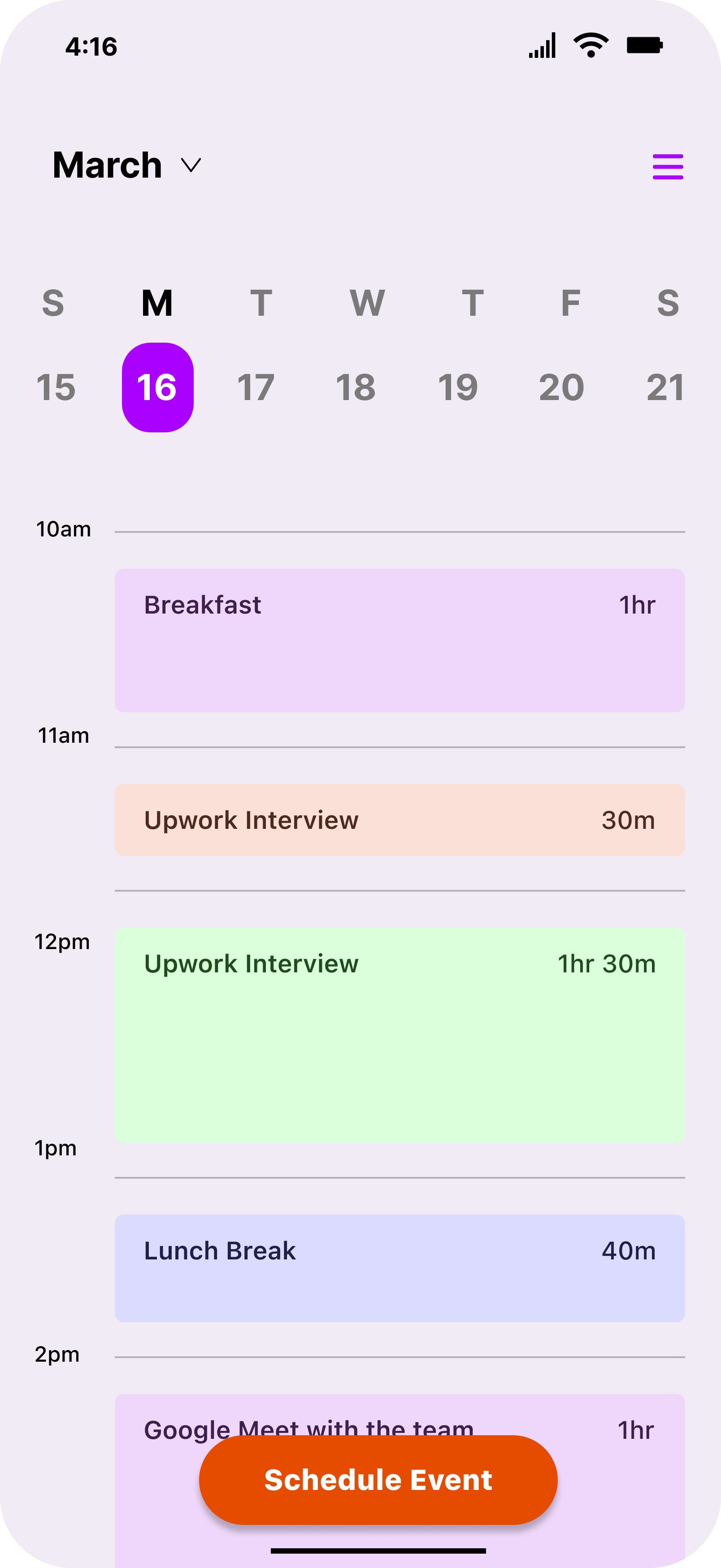 A Simple Calendar UI Design app calendar ui