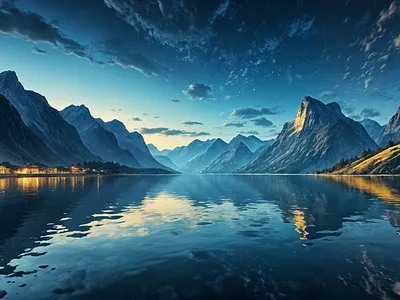 Fjord colorful fjord illustration landscape mountains reflections scenery scenic sky water