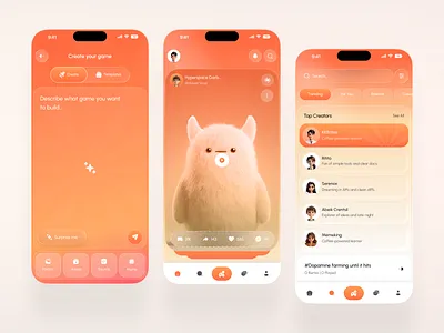 AI Game Builder Mobile App UI ai game builder app aiapp aidesign aiproduct aitech app game builder gameapp gaming ios mobile app product smartapp startup ui
