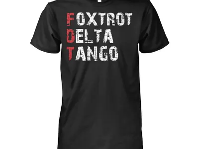 Foxtrot Delta Tango Shirt apparel typography brutalist typography distressed t shirt design graphic design process grunge design military aesthetic screen printing prep tactical streetwear utilitarian fashion visual hierarchy