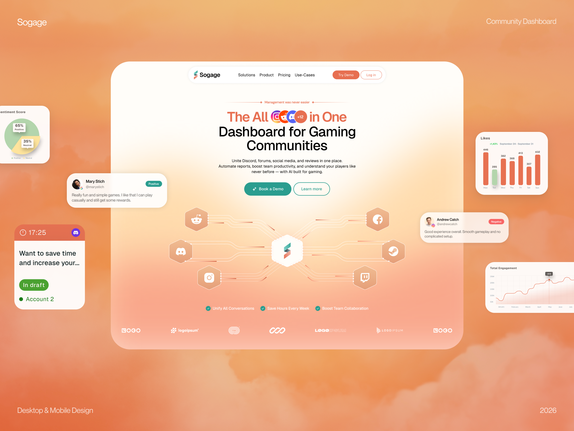 Sogage | All-in-One Gaming Community Dashboard ai b2b figma framer landing page redesign responsive design saas startup ui ux webdesign webflow website website design wordpress