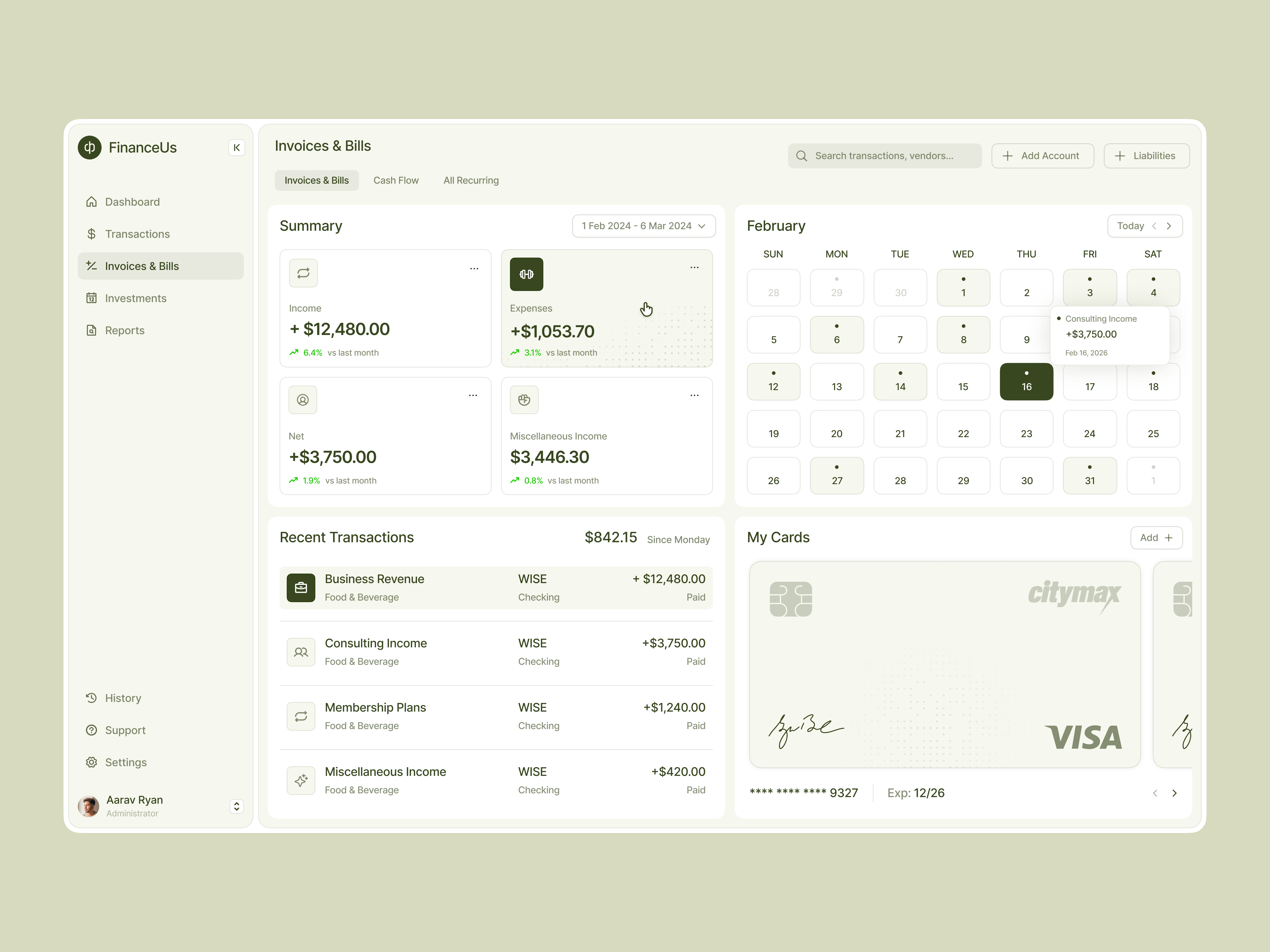 Example of Dashboard Design | Saas, B2 B, Finance