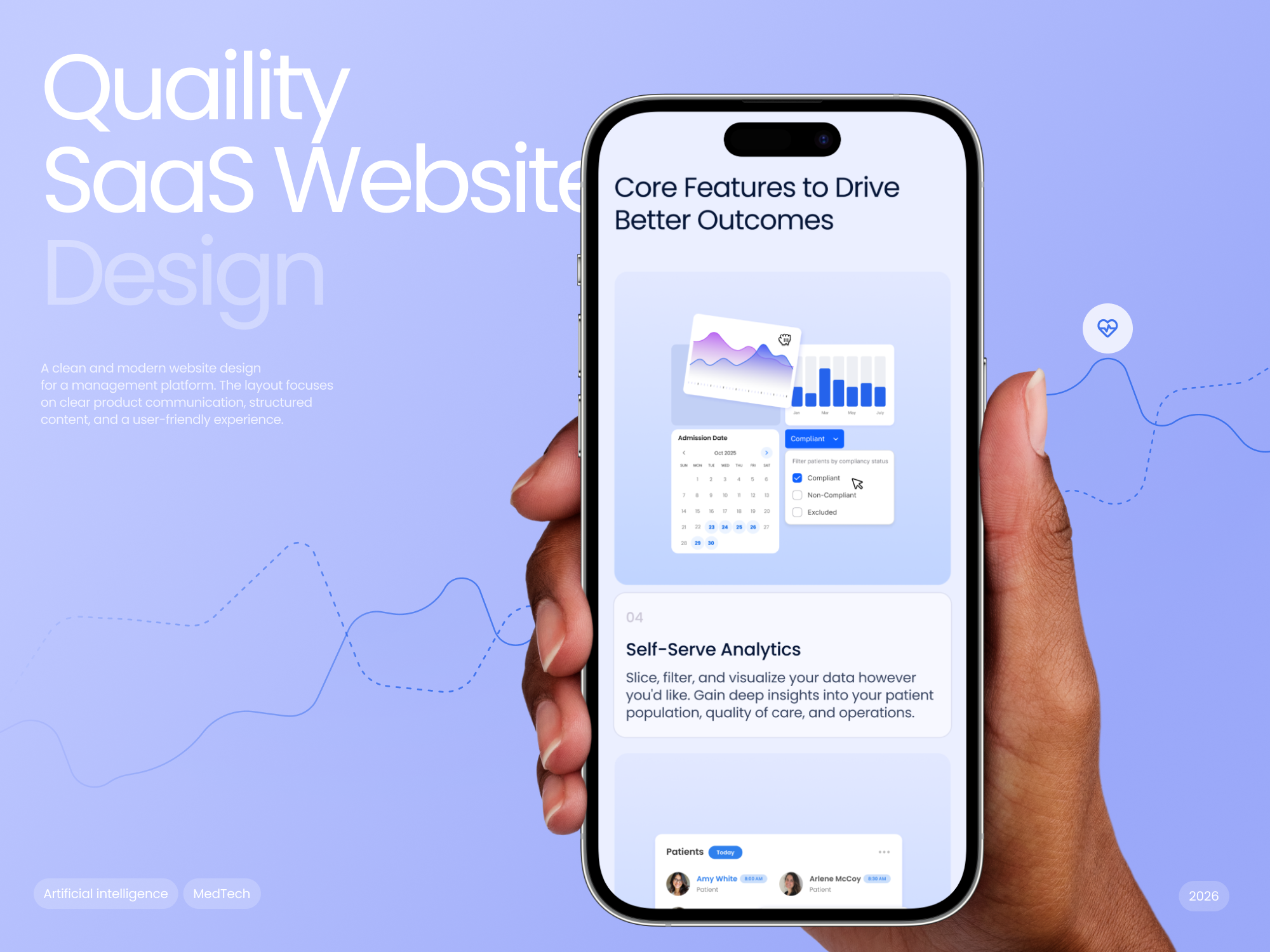 Quaility | MedTech SaaS Mobile Analytics UI ai b2b figma framer landing page redesign responsive design saas startup ui ux webdesign webflow website website design wordpress