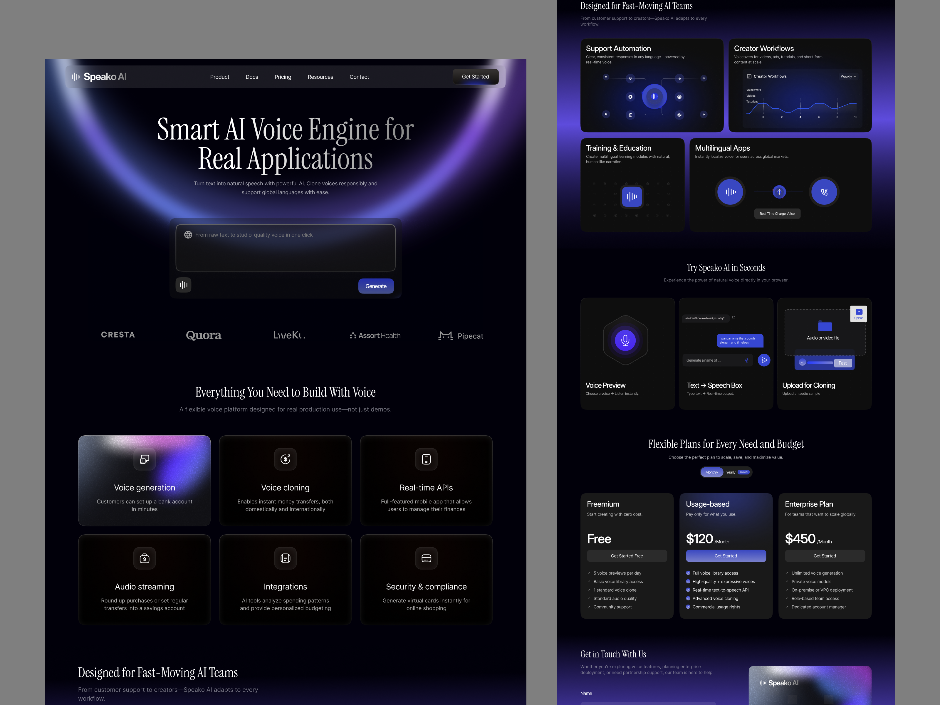 AI SaaS Landing Page | AI Voice Engine Platform ai ai audio platform ai landing page ai product ai speech synthesis ai voice ai voice engine landing page dark dark mode dark theme dark ui high contrast landing page real time voice api saas saas ai saas landing page voice cloning platform voice generation tool web design