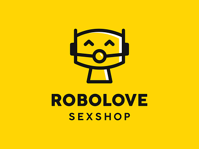 Robot love sex shop brand character cute design emblem face for sale heart illustration logo logotype love mark mascot robot sex shop simple symbol vector