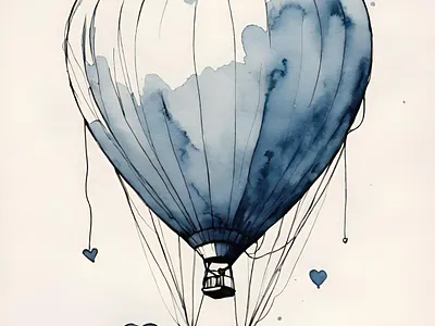 Drifting Affection air balloon dreamy hearts illustration love minimalist romance romantic watercolor whimsical
