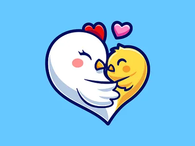 Chicken & Chick Love🐔🐥💛 animal branding character chick chicken cute doodle family flat hen hug icon illustration logo love mockup shape shirt sketch