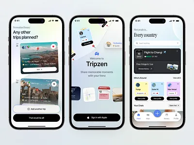 Tripzen - AI Trip Planner Mobile App Design application design booking app card clean design holiday planner itinerary design map interface mobile app design modern ui navigation design startup app tourism app travel ui trip planner ui ui design ui inspiration uiux ux