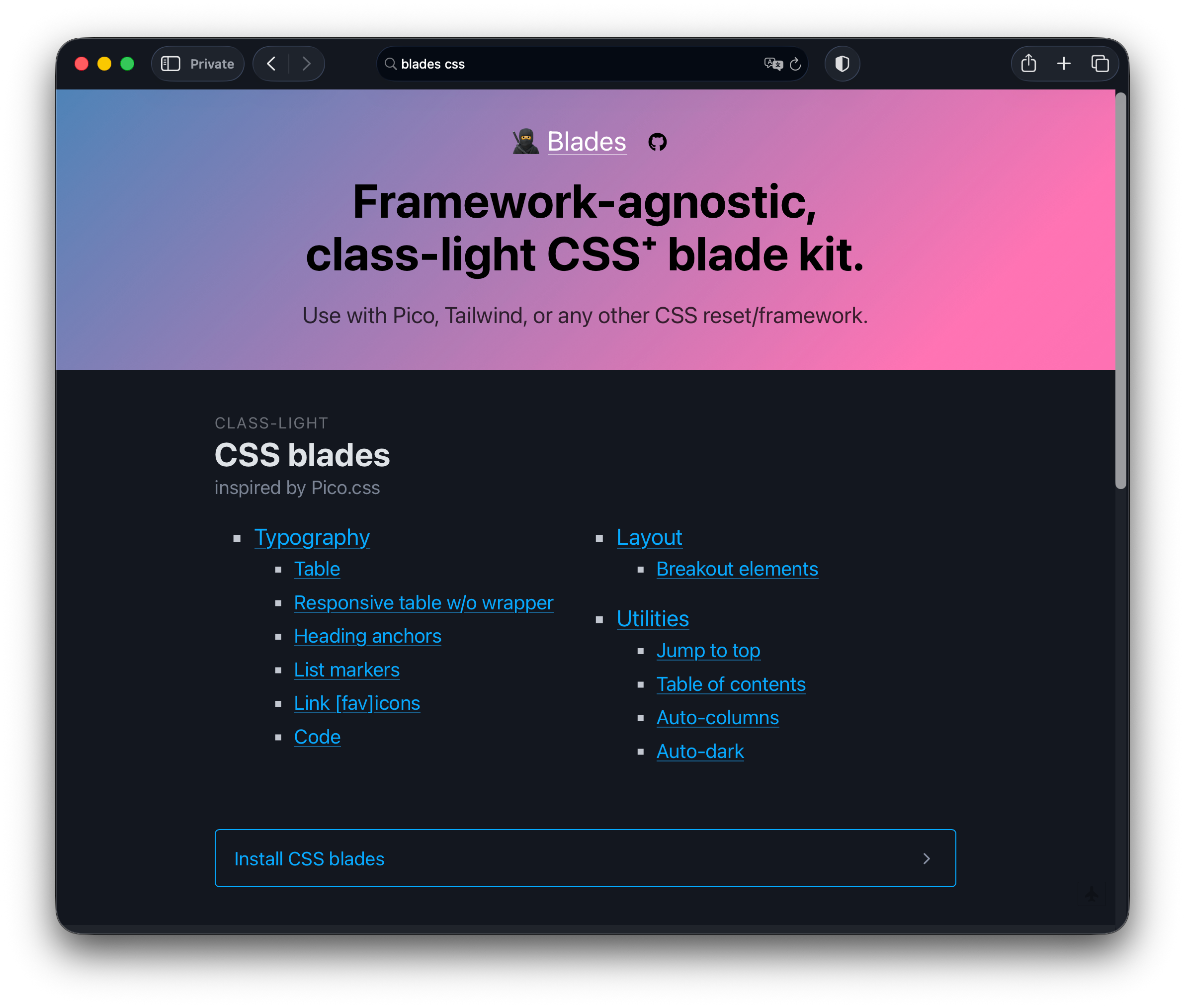🥷 Blades: Framework-agnostic, class-light CSS⁺ blade kit blades css design html liquid nunjucks open source responsive typography ui