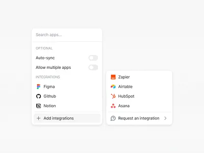 Add Integration Search Dropdown ⚡ automation command ui connectors dropdown dropdown ui integration menu design middleware minimal ui product design productivity request integration saas search search integration search ui third party apps ui ux workflow workspace