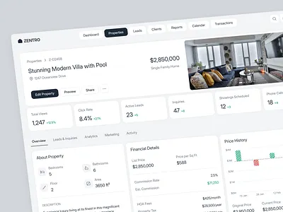 Real Estate Property Details cards design property property dashboard property details property management real estate real estate dashboard real estate platform sales ui ui design