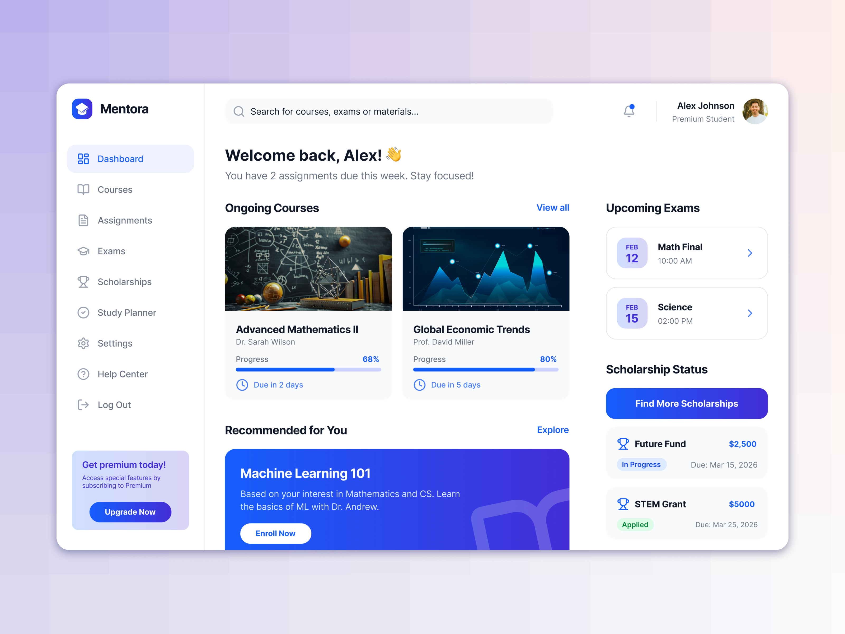 Mentora — Smart Learning Dashboard Experience dashboardui designsystems edtech figmadesign interactiondesign learningapp productdesign saasdesign uidesign uiinspiration userexperience uxdesign uxinspiratio