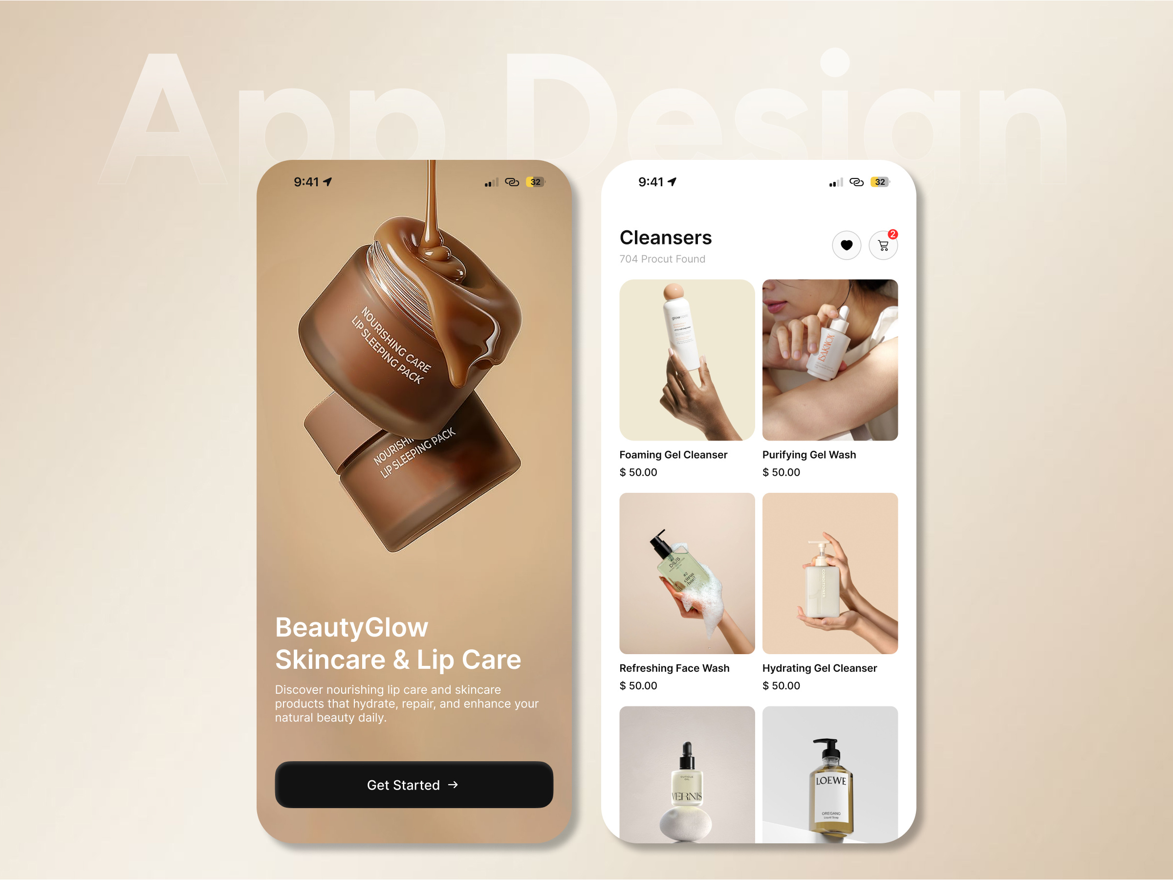 BeautyGlow – Skincare & Lip Care App UI