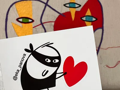 The Heart Stealers a robber a thief. crime carry character comic cute design eka panova heart icon illustration love pirate run away sticker stickman. cartoon valentines day