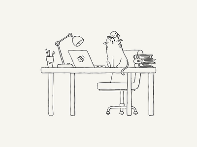 Santa Cat at the office cat designer cat desk doodle laptop office organic illustration working cat