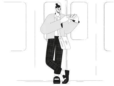 Metro Muses | I character design commuter design illustration line man metro monochrome subway vector