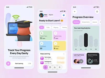Smart Learning App UI ai learning app design college e learning education educational platform learning app mobile mobile app onboarding screen online class online course online education online learning progress tracking school smart learning student dashboard