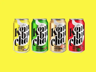 Kombucha drink can apple berry beverage branding can design drink food graphic design kombucha lemon logo logotype no sugar non alcoholic packaging peach sweet tea vector