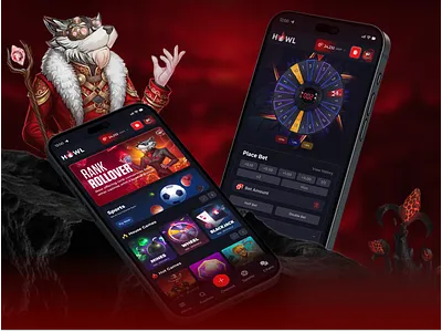 H⭕WL - Casino Mobile App Design . casino casino app ui crypto interface dashboard ui figma design gambling app design gambling ui game ui gaming app igaming interface mines game mobile app design mobile app uiux mobile ui modern app ui online casino mobile app red theme slot game sports betting wheel game