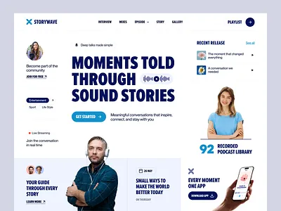 Storywave - Podcast Website Design audio bold clean deep talk design guest interview landing page layout live media podcast saas spotify stream talk show ted talk webdesign website website design