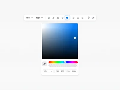 Color Picker UI - Built using Radian UI Kit clean interface color palette color picker color picker ui color spectrum creative tools design tools gradient picker hex color hsl selector interface design minimal ui modern ui popover ui rich text editor saas editor saturation control ui components ui ux