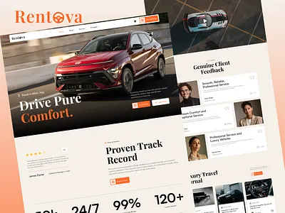 Luxury Car Rental Website Landing Page - Rntova automotive service website car rental agency ui exotic vehicle booking ui high end auto rental web design landing page luxury auto services website luxury car rental website premium car rental landing page uiux design webflow car rental template