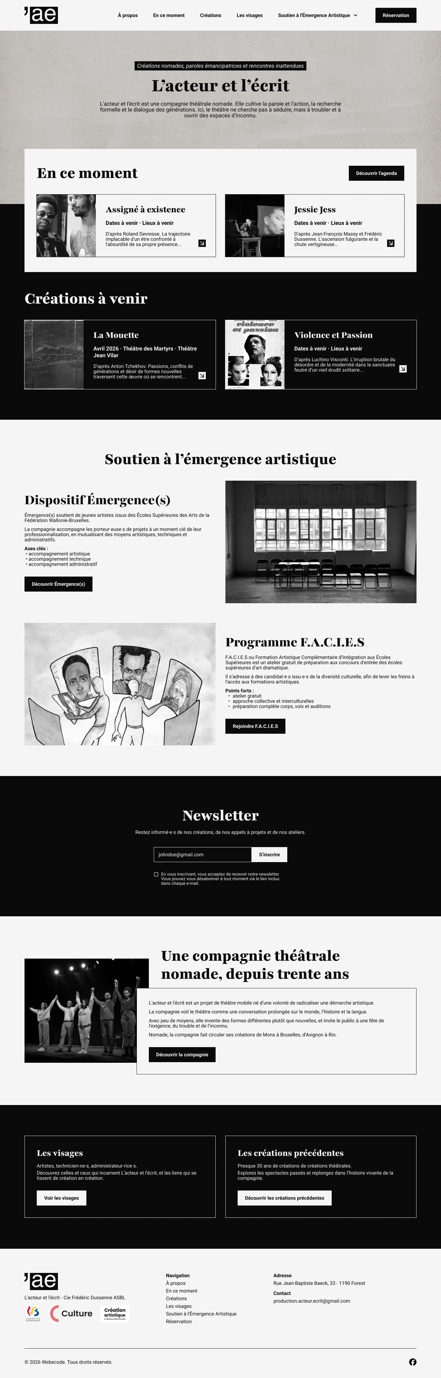 Maquette | L'acteur & l'écrit graphic design théatre troupe ui ux