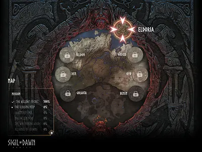 Sigil of Dawn Mission and Map 3d game `map screen adventure dark ui fantasy figma game ui game ui design hud mobile game product design rpg ui game