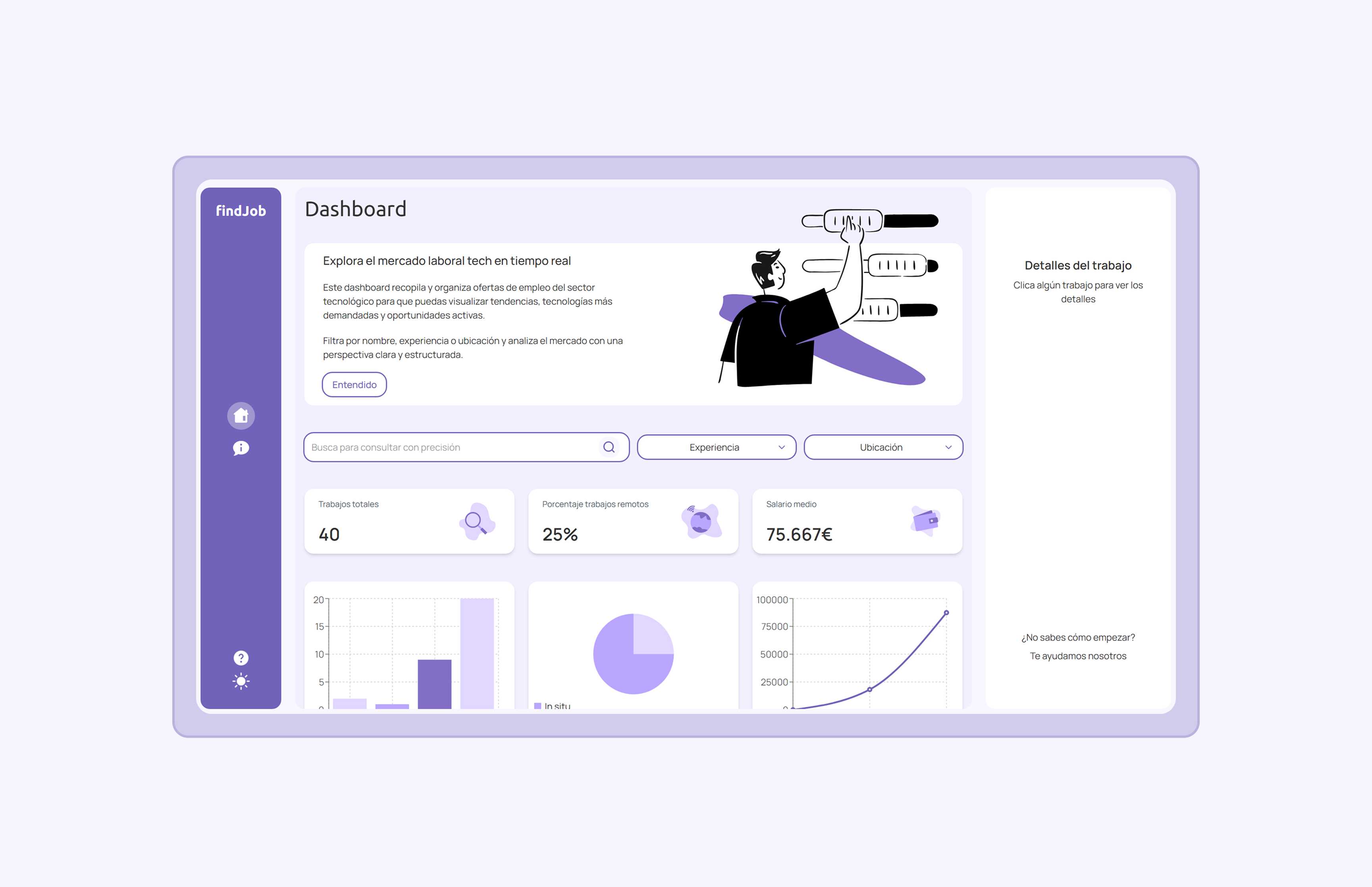 findJob — Dashboard de Empleo Tech clean ui code vibes dashboard desarrollo web design system diseño web employment tech figma frontend illustration jobs tech motion graphics next.js react recharts ui ux ui vercel web development