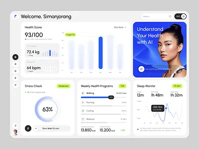 Capture — Smart Health Dashboard with AI ai artificial intelligence card chart clean clean dashboard dashboard desktop health health dashboard health widget minimalist modern monitoring personal ui uiux