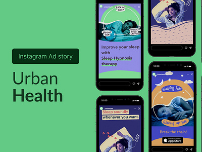 UrbanHealth app : Sleep campaign ad advertisement app branddesign branding graphic design healthapp instagram instagram story instastory marketing marketing design sleepapp social media design