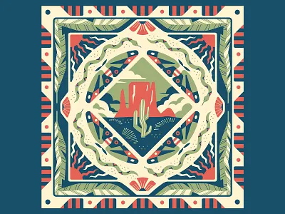 Desert adobe bandanadesign bandanaillustration blue cactus desert illustration illustrator moth muti pattern photoshop red snake surfacedesign
