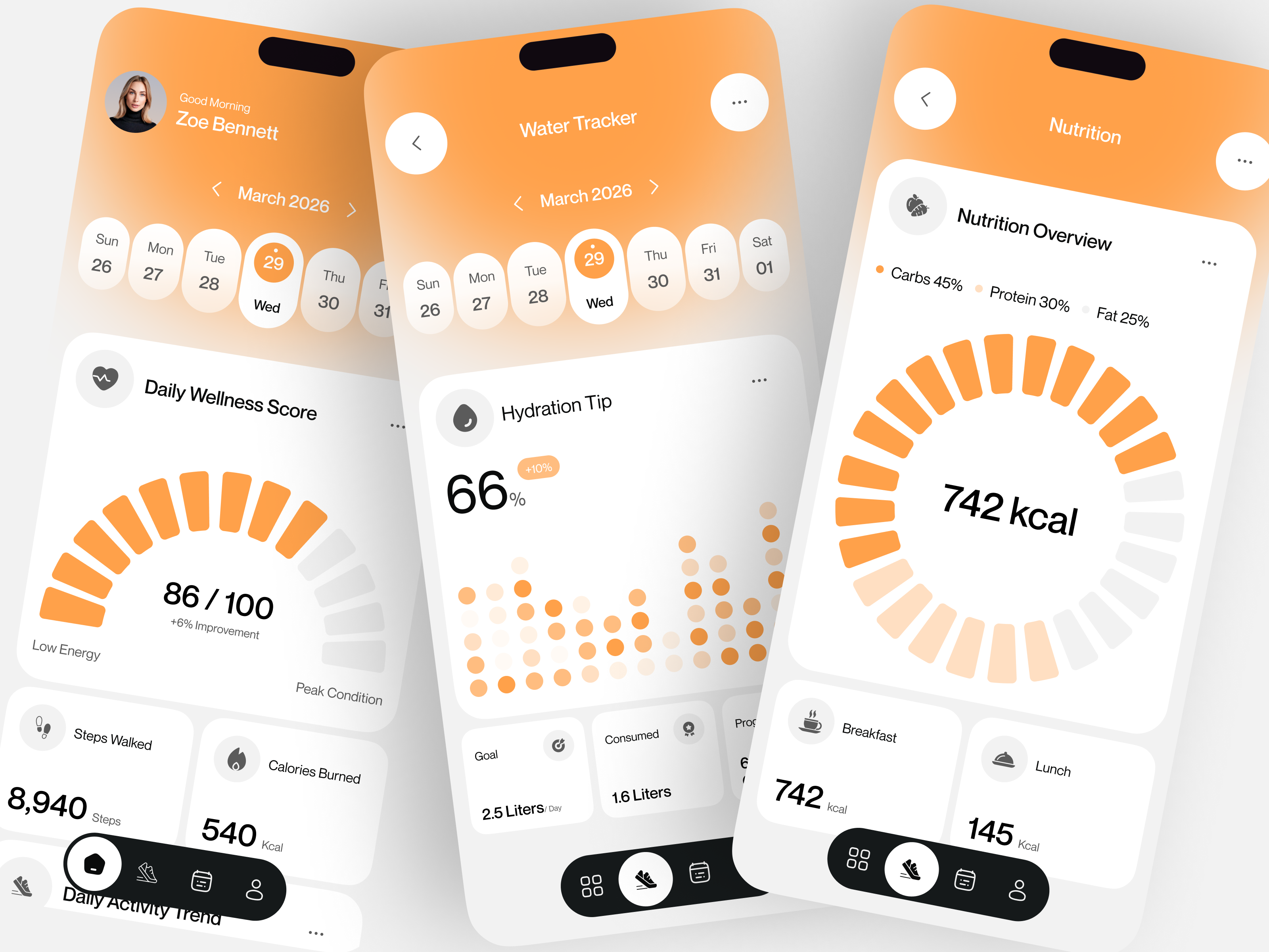 Wellness Tracking App Design activity tracker calorie counter calorie tracker fitness tracker health tracker nutrition app nutrition tracking step tracker ui design uiux design user interface ux design ux research water tracker wellness app
