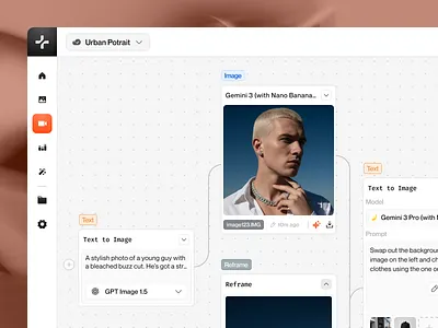 Generative AI Workflow Builder Dashboard ai dashboard ai interface ai tools ai workflow automation workflow creative tools dashboard ui generative ai minimal ui modern ui node based ui product design saas design ui design ux design visual editor web app design workflow builder