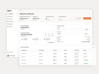 aeon b2b blockchain crypto crypto wallet dashboard design system finance fintech fireart fireart studio interaction design payments product design saas ui uiux user interface ux uxui web app