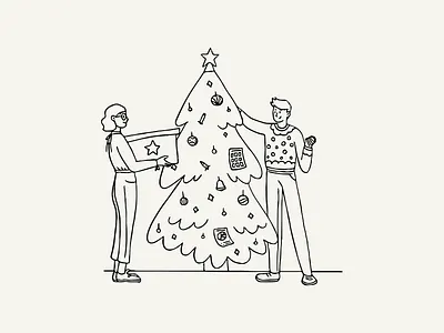 Man and woman decorating Christmas tree christmas at office christmas tree decoration office team work