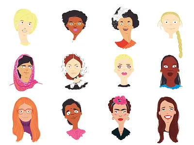 Strong Women Pictograms cartoon faces female feminist icons illustrations pictogram portrait women