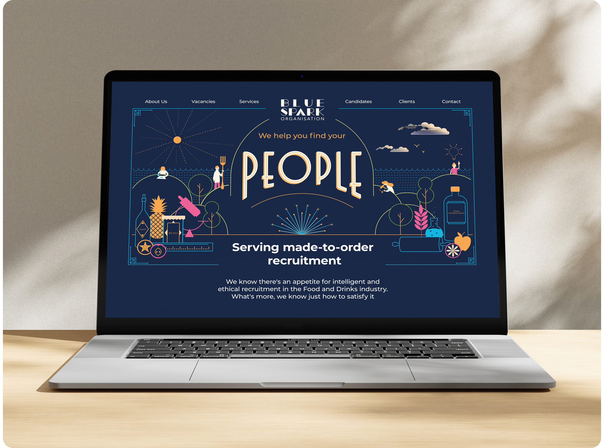 Brand Identity for Food Recruiters branding bright colour catering digital food food tech geometric graphic design icons illustration linedrawing minimal minimalist mobile pictogram pictograms recruitment social thin lines ui