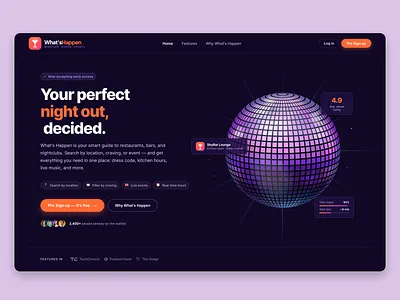 Nightlife Discovery Web Hero UI abduluiux appdesign designsystem figma herosection interfacedesign landingpage mobileapp nightlife onboarding painless.design productdesign redesign startup ui uidesign ux uxdesign webapp webdesign