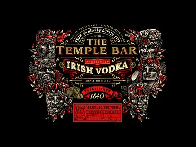 The Temple Bar - Irish Vodka branding design drawing graphic design illustration irish label logo pub typography vintage vodka