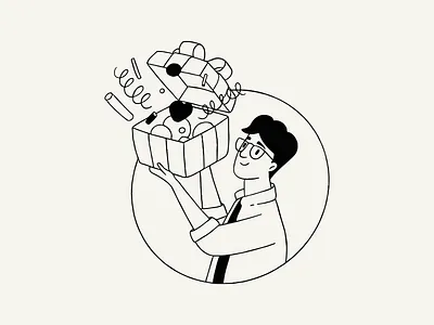 Man opening gift box cartoon character gift box man gift