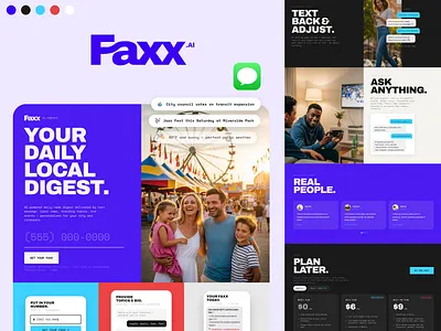 Faxx.ai (web) animation brand branding daily digest events faxx graphic design landing page logo mobile product replit sms text texting ui unfold ux website