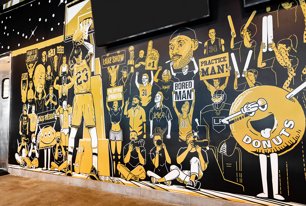 LA LAKERS MURAL drake drawing illustration lebron mural restaurant