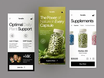 Supplements E-commerce Mobile App app design ecommerce app health app healthcare ui mobile app mobile app design mobile ecommerce nutrition product app product design shopify shopping app supplements ui ux vitamins wellness app