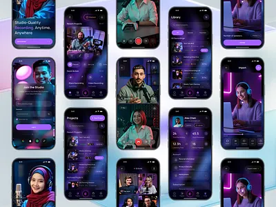AI Podcast Creator App – Mobile UI/UX Design ai android app design content creation dark mode dashboard design ios mobile app music player podcast podcast app podcasting streaming app studio app uiux video recording