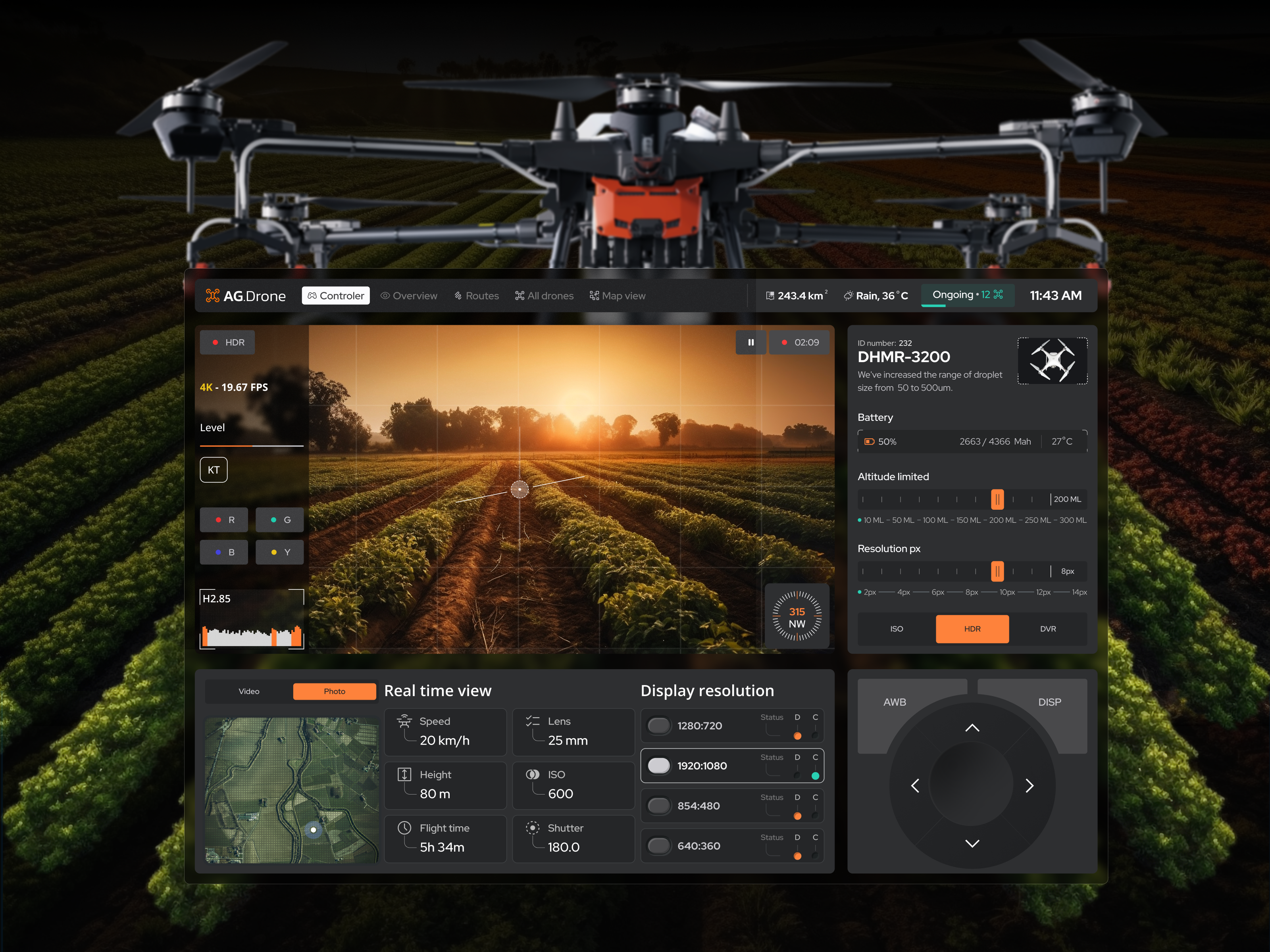 Agricultural Drone Control Dashboard UI Design