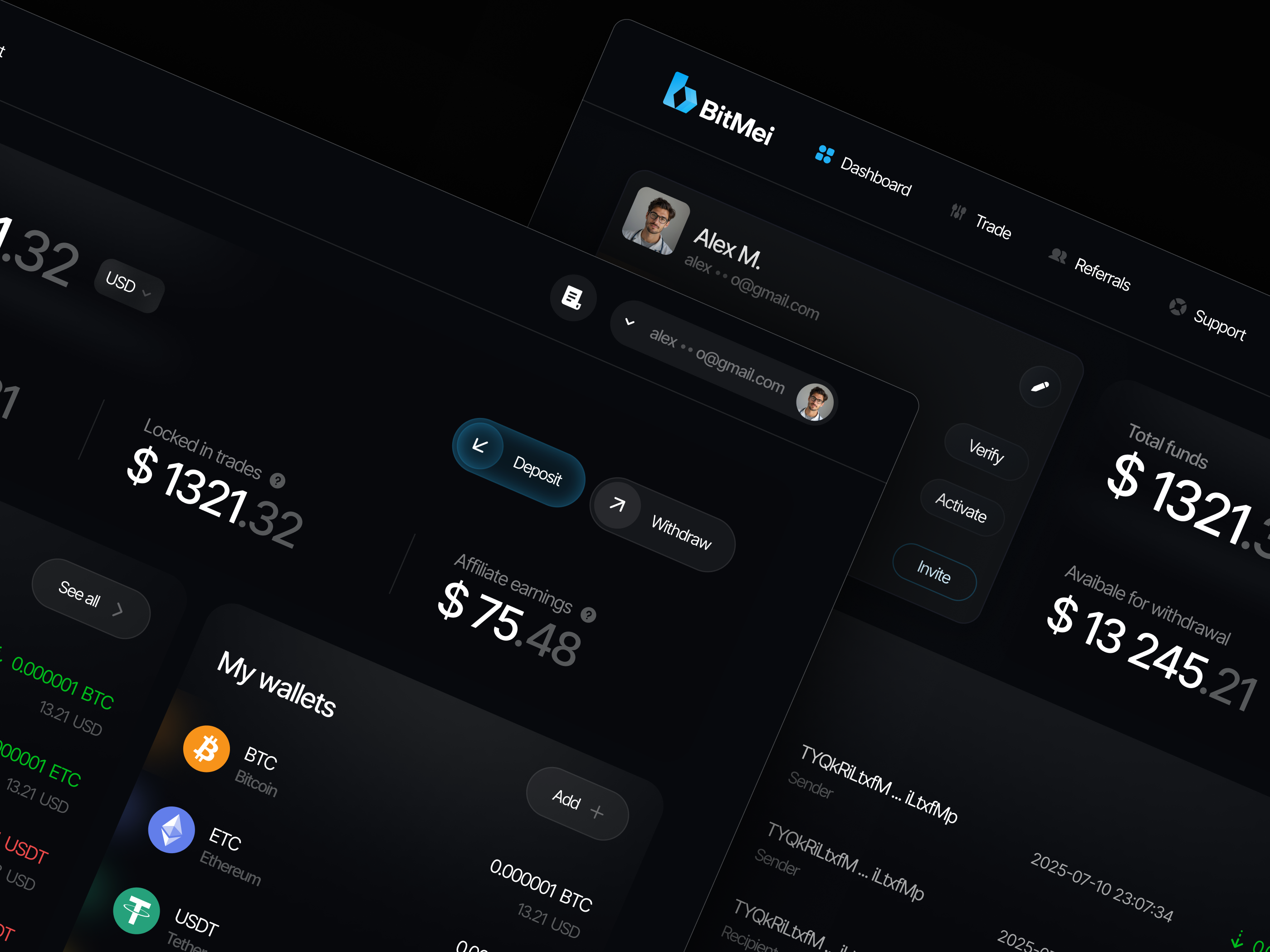 Crypto Dashboard — Fintech UI with Real-Time Transactions