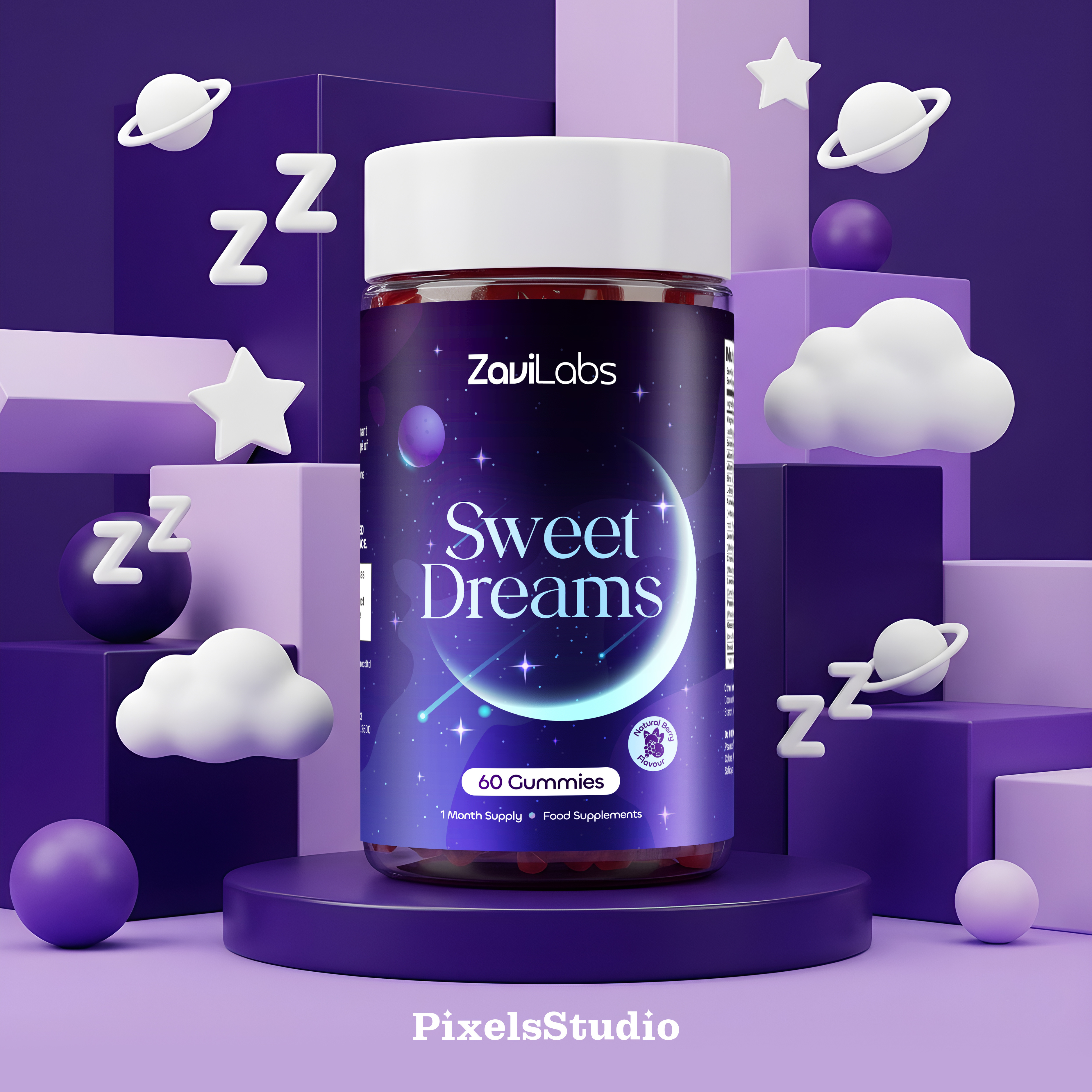 ZaviLabs ✦ Branding, Packaging, 3D 3d branding label logo packaging presentation sleep supplement supplement packaging wellness packaging