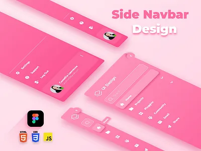 Side Navbar Design - Shadow Effect app design css figma html javascript uiux web design web development